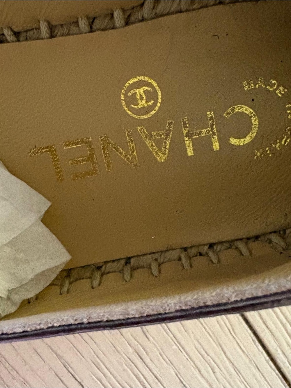 Chanel CC Espadrilles Metallic Bronze Leather Flats Size 37 Made in Spain - Picture 3 of 6
